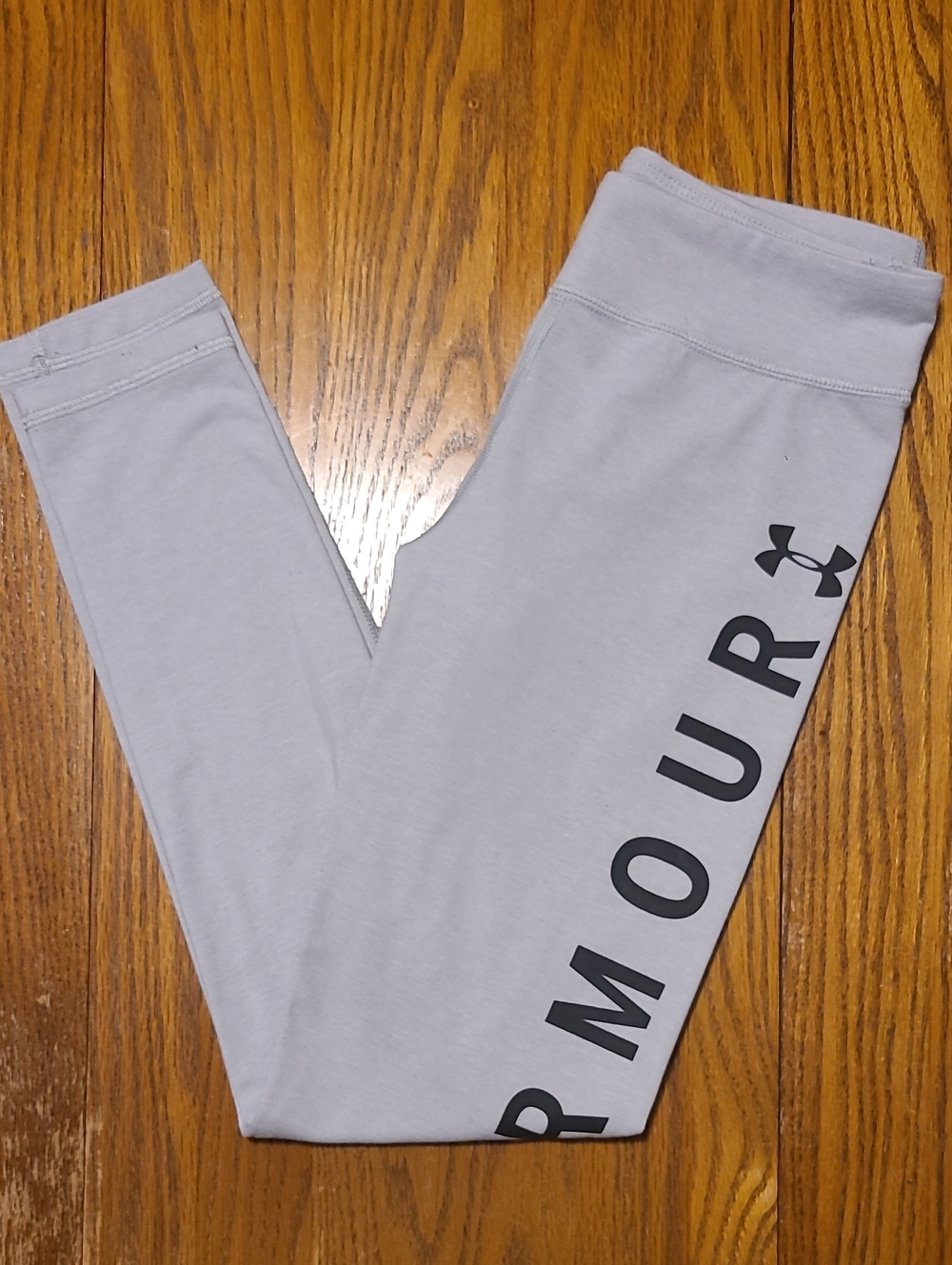 Under Armour Kids' Light Gray Leggings with Black Side Logo - Large